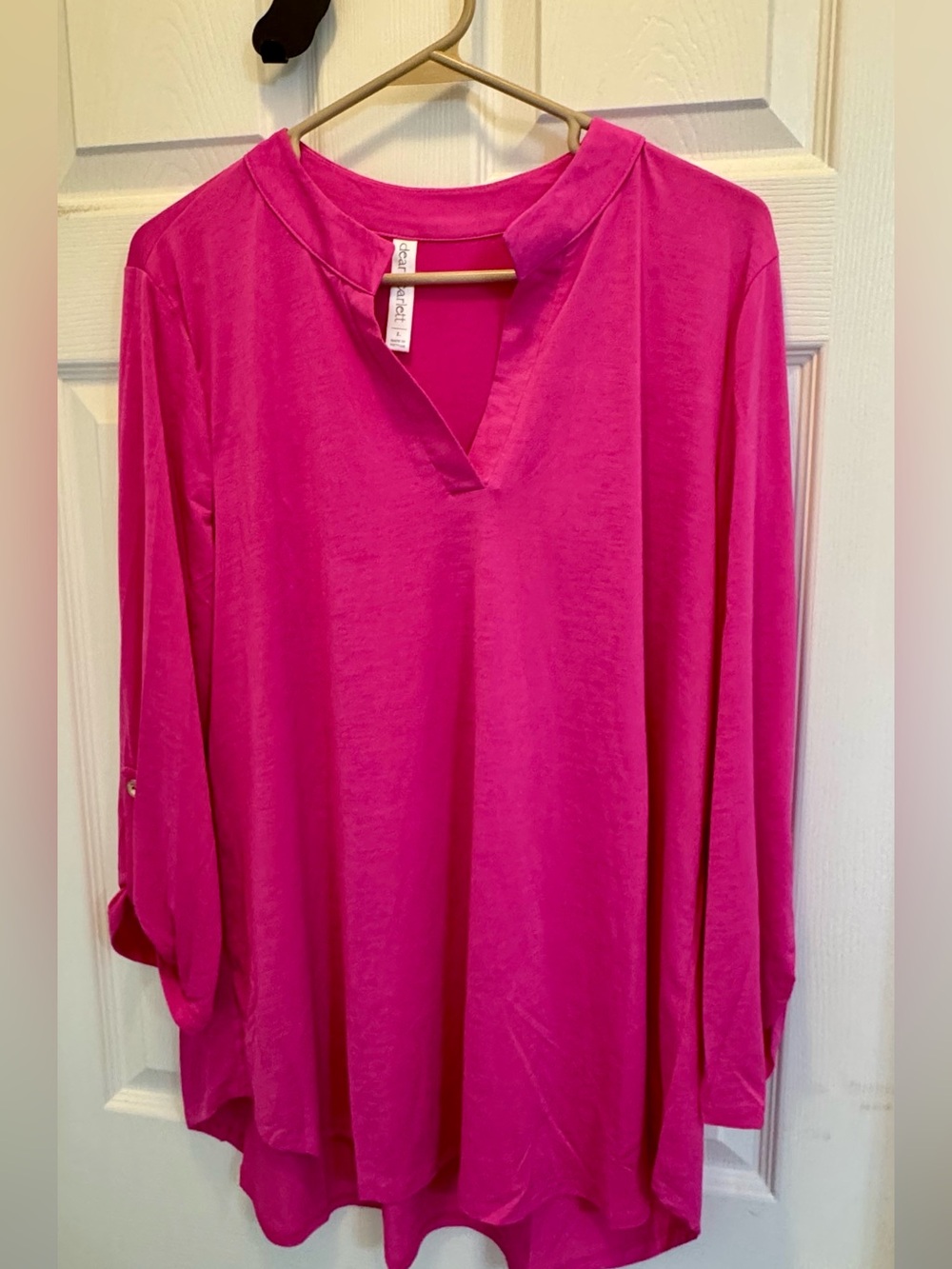 Bright Pink V-Neck Top by Dear Scarlett